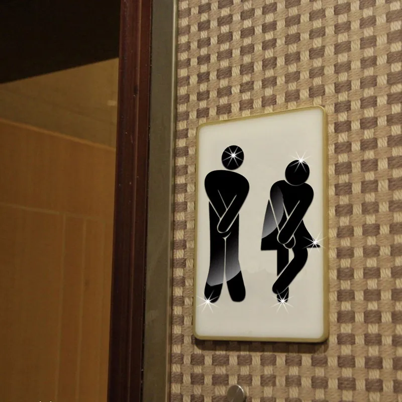 QT-0122 Toilets Carpeted Floor WC Male And Female Identity Mirror Wall Stickers Acrylic Mirrored waterproof Sticker Home Decor | Дом и сад
