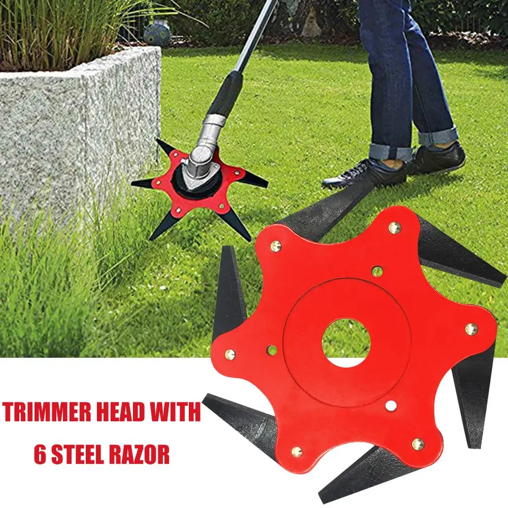 

Lawn Mower Trimmer Head Manganese Steel Alloy Six-Cutter Hit Grass Head Garden Lawn Mower Cutter Brush Cutter Tool