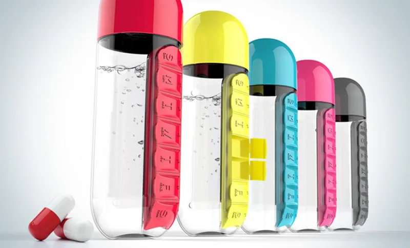 3 Цветов Объединить Ежедневно Pill Box Организатор С Бутылкой Воды Еженедельно Семь