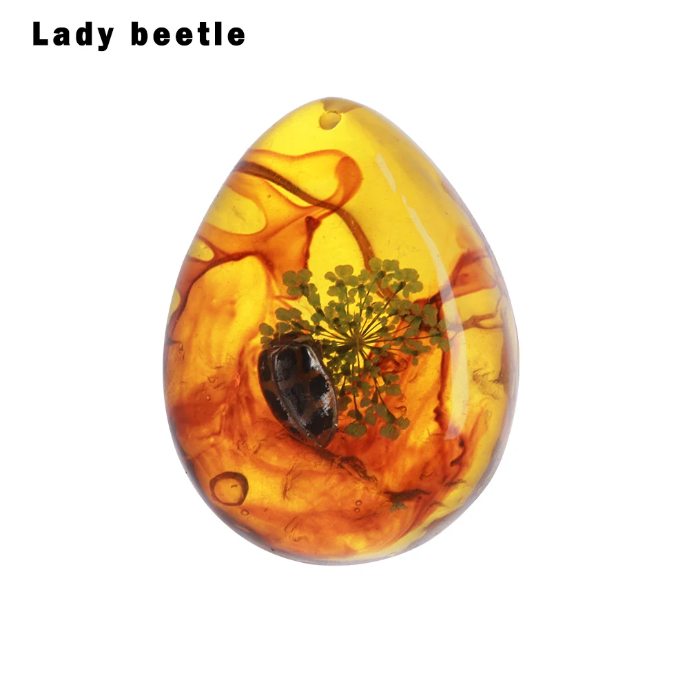 lady beetle 1 шт. модные оригинальные украшения скорпионы бабочка пчела Краб натуральные насекомые Янтарный каменный орнамент DIY ремесла кулон подарок - Цвет: lady beetle