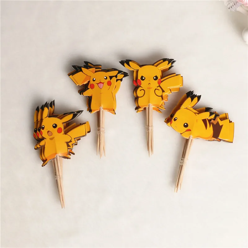 48 шт./лот мультфильм Покемон Пикачу детский день рождения кекс топперы выбор торт