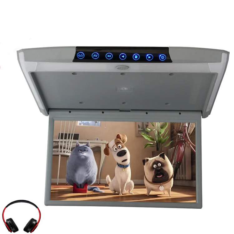 Grey with headphone Монитор в машине 12,5 дюймов Android 8,1 откидной экран на крышу автомобиля wifi/HDMI/USB/SD/FM/Bluetooth/динамик/игра MP5 Потолочный телевизор для автомобиля - Цвет: Grey with headphone