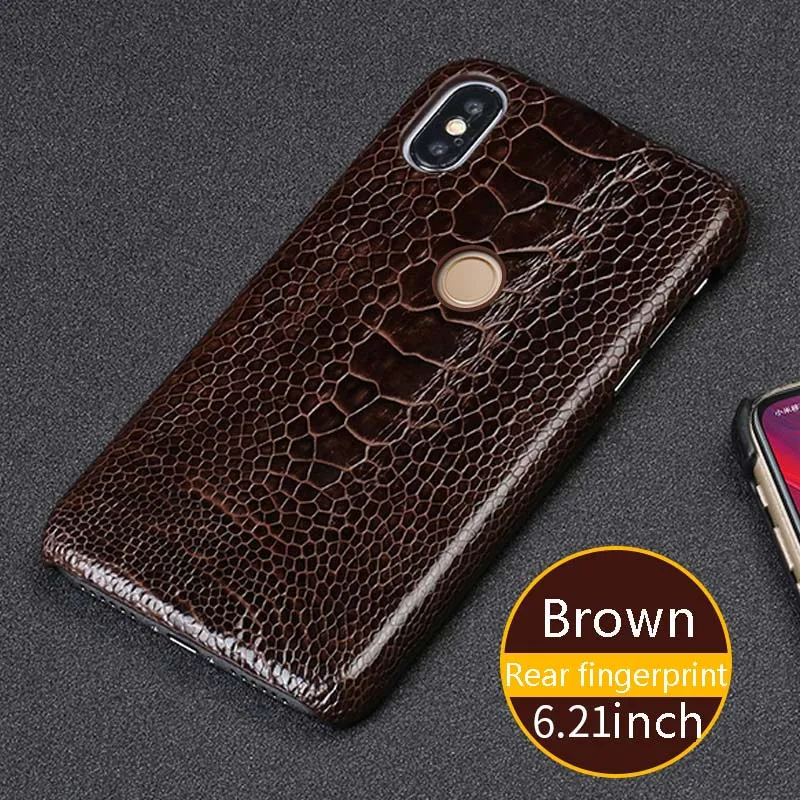Страусиная ножная кожа чехол для телефона для xiaomi 8 подлинный кожаный чехол для мобильного телефона половина пакета защитный чехол задний отпечаток пальца стиль - Цвет: brown 1