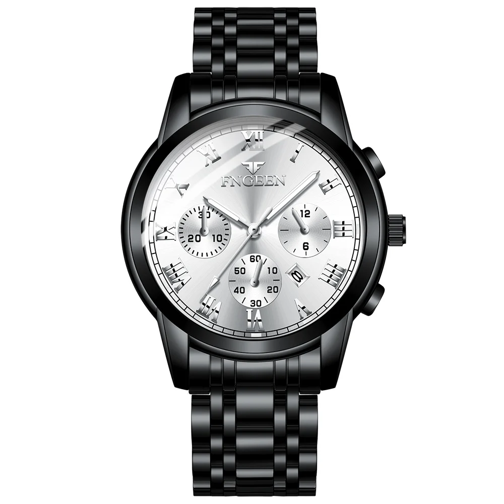 black and white FNGEEN мужские часы relogio masculino часы мужские s Топ бренд из нержавеющей стали relogios спортивные мужские часы erkek kol saati - Цвет: black and white