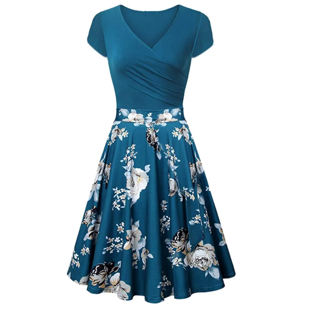 S-3XL Plus Size Summer Women Dresses Female Floral Print 50S 60S Vintage Rockabilly Dress Casual Dot A-Line Retro Dress Vestidos