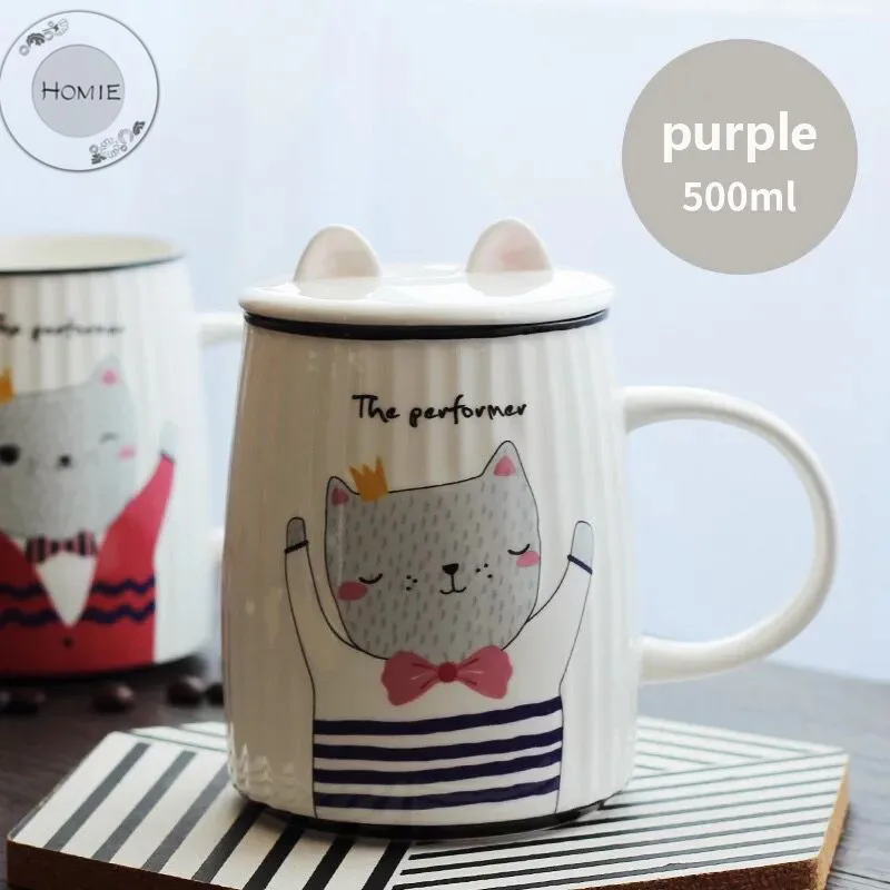 500 мл милый кот керамика Кофе кружка с кошачьими ушками крышкой большой Ёмкость