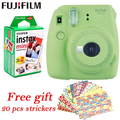 Пленка fuji Instax Mini 9 мгновенная камера fuji+ 20 листов пленки, фото-камера всплывающая линза автоматический замер мини-печать цифровая камера - Цвет: Lime Green