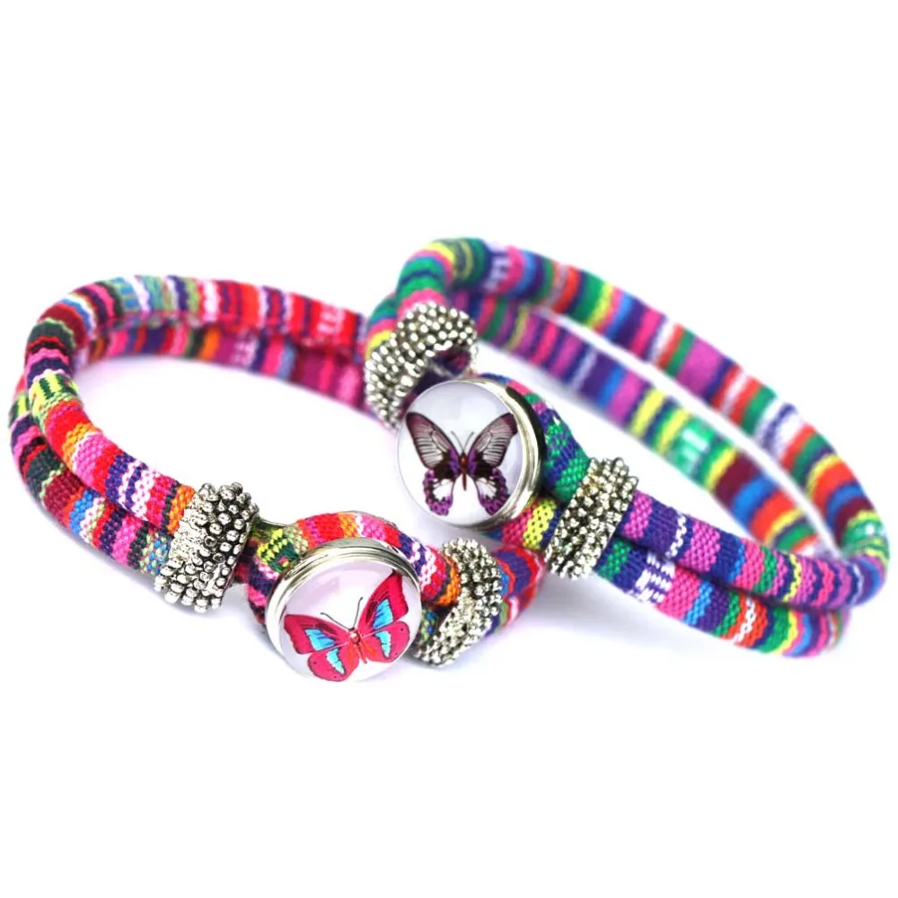 Модный дизайн Этническая полосатая стеклянная бабочка Кнопка браслет ручной