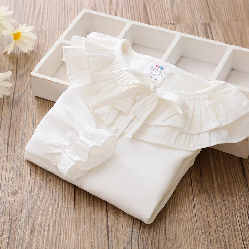 

School Uniforms for Girls Kids White Blouses Toddler Girl Blouses 2018 Autumn Fall Child Long Sleeve Shirt with Ruffles Collar