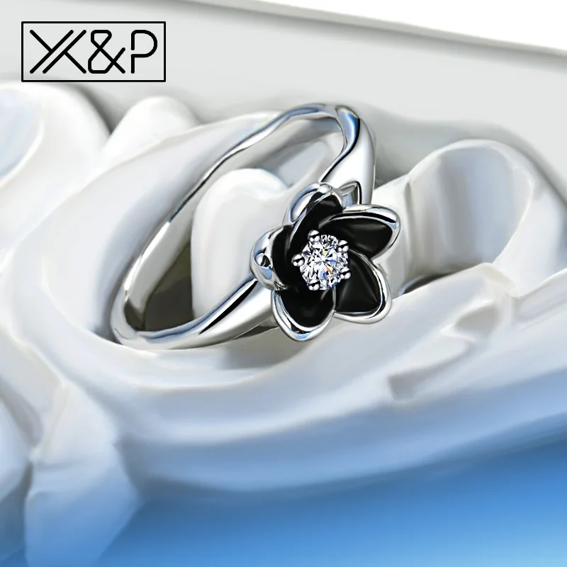 X &amp P Свадебные брендовые кольца с черным цветком и фианитом AAA для женщин модные