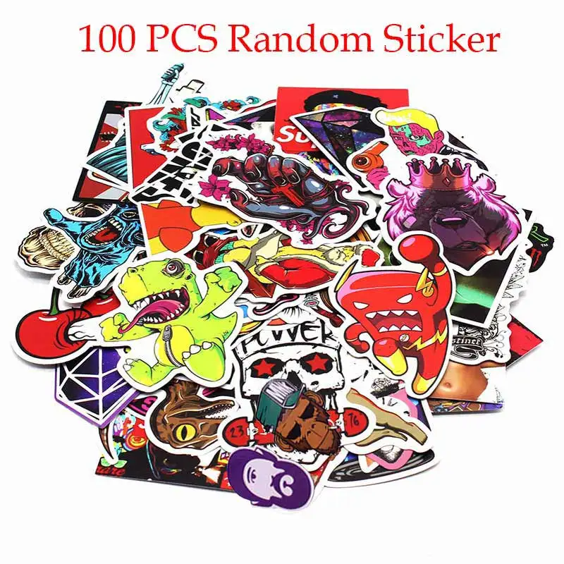 100 PCS Sticker 100 шт., водостойкие смешанные DIY наклейки для мотоцикла, велосипеда, автомобиля, наклейка для ноутбука, багажа, скейтборда, наклейка для стайлинга автомобиля - Цвет: 100 PCS Sticker