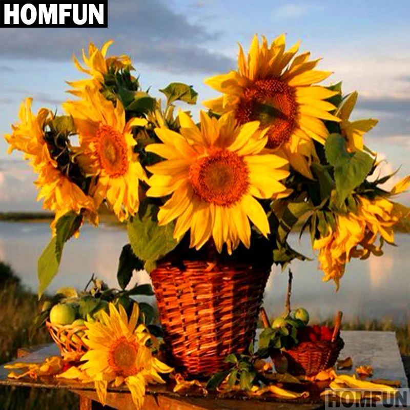 Алмазная живопись HOMFUN A00740 алмазная вышивка цветок Подсолнух полное покрытие