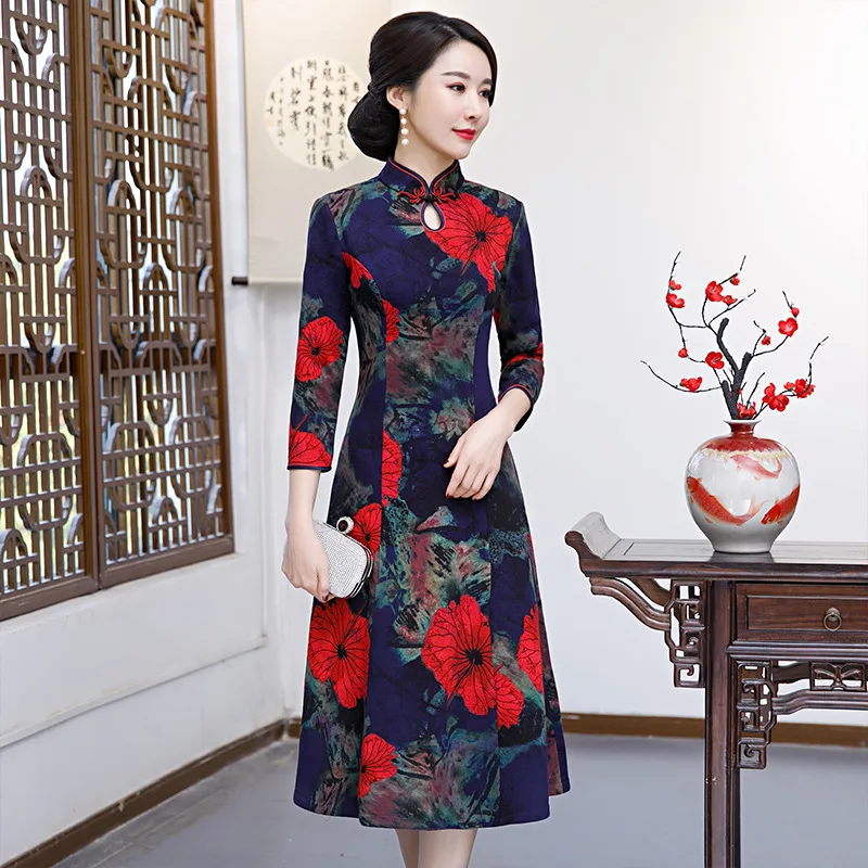 

Women Dress Autumn 2019 Robe Vintage Femme Mandarin Collar Vestidos Loose Long Dress Tassels Elegant Chinese Dresses AA4557