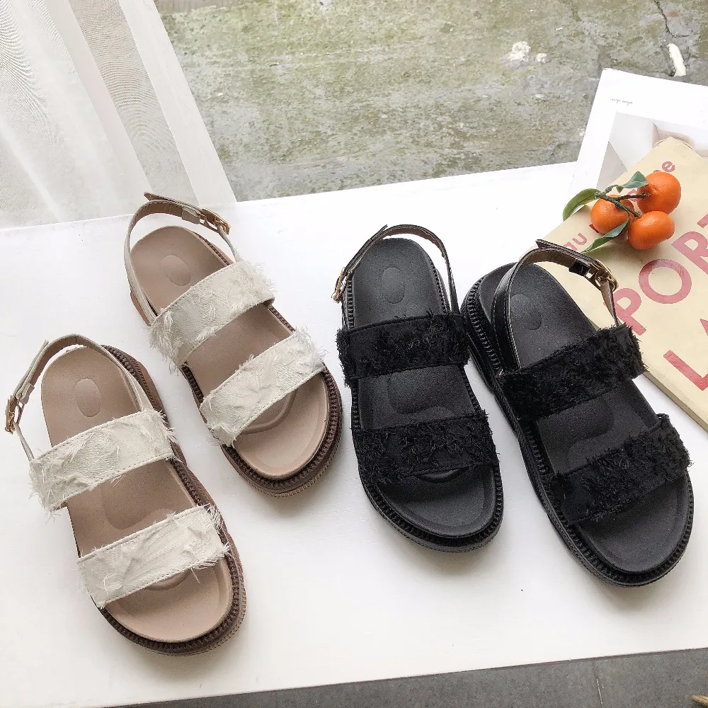 

2019 Summer FlockNew Fashion Women Open Toe Sandals Med Heels Handmade Slippers Ladies casual Walking Shoes Zapatillas Sandalias