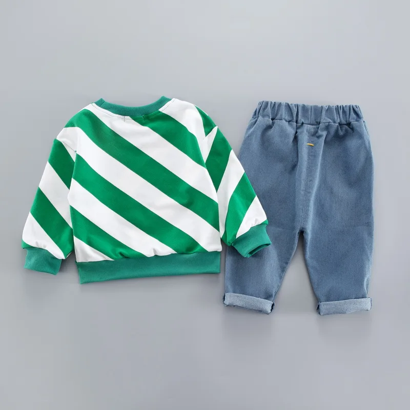 BOTEZAI Child Boy Striped Clothes Sets For Baby Girls Boys Fashion Letter Long Sleeve T shirt + Jeans Pants |
