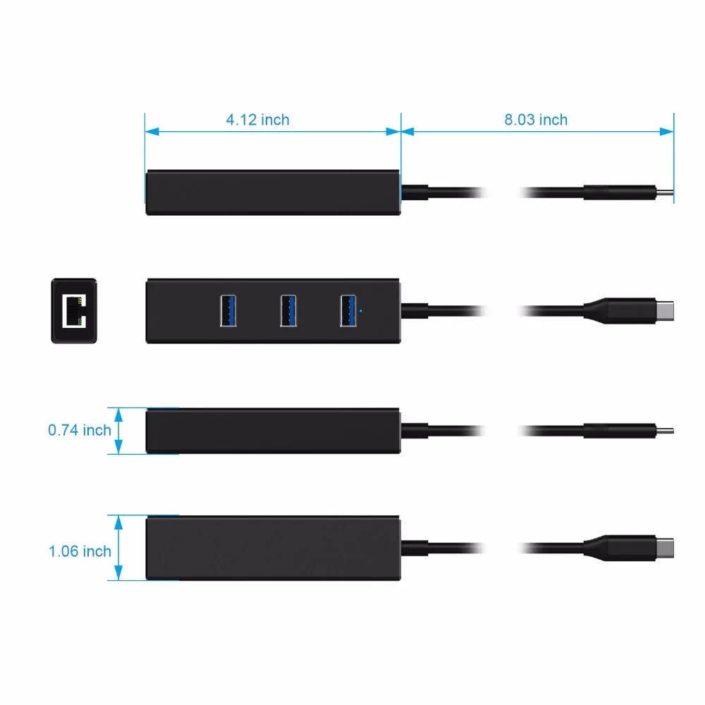 YUNCLOUD USB 3 0 концентратор типа C к Ethernet LAN RJ45 кабель адаптер Сетевая карта с портами