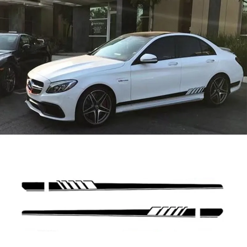 Черный Автомобильная наклейка гоночная полоса тела Боковая юбка для Benz C Class W205 AMG Edition 507 июня Прямая поставка - Название цвета: Черный