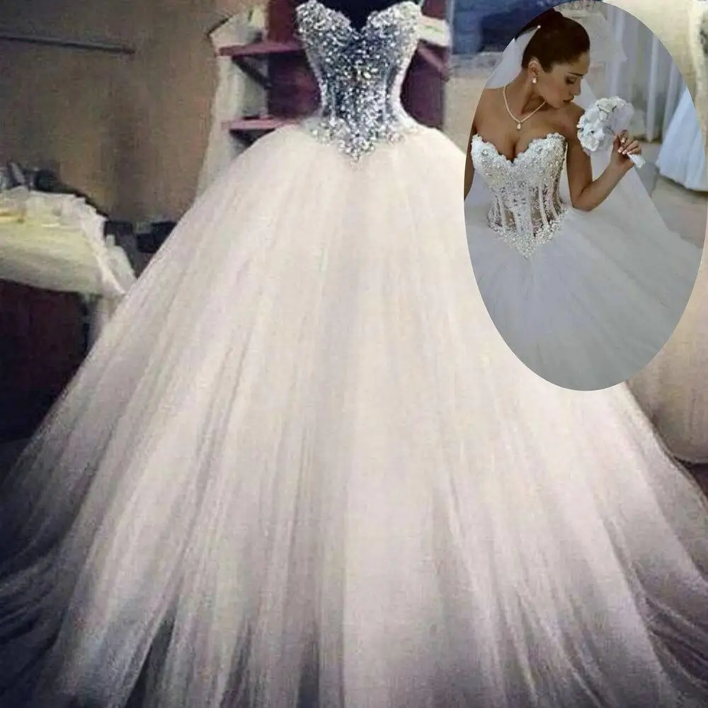 Luxuries robe de mariage Sparkly Crystal Bridal Gown vestido noiva Women Wedding Dresses + FREE wedding accesorios | Свадьбы и