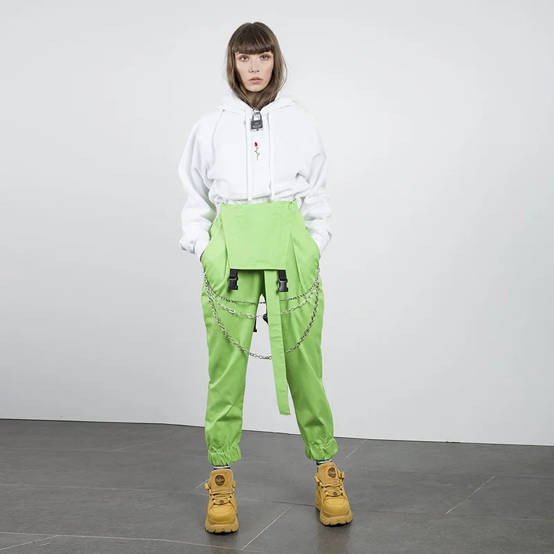 2020 неоновые зеленые уличные шаровары женские с высокой талией джоггеры