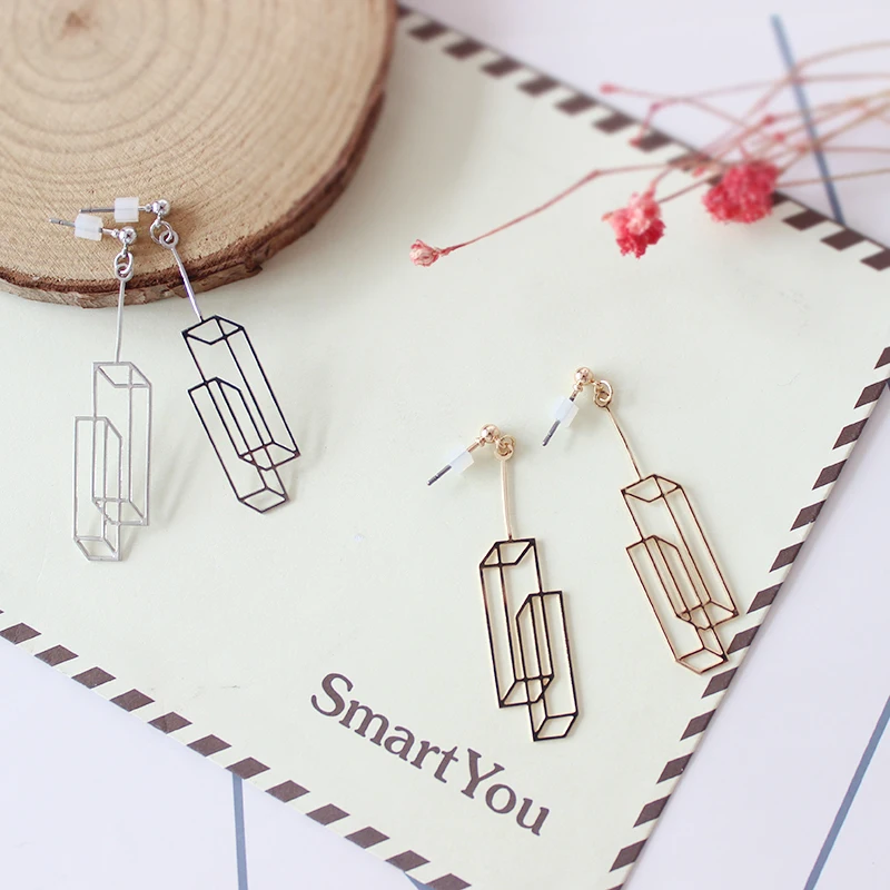 2017 Модные Простые одноцветные геометрические прямоугольные серьги гвоздики для