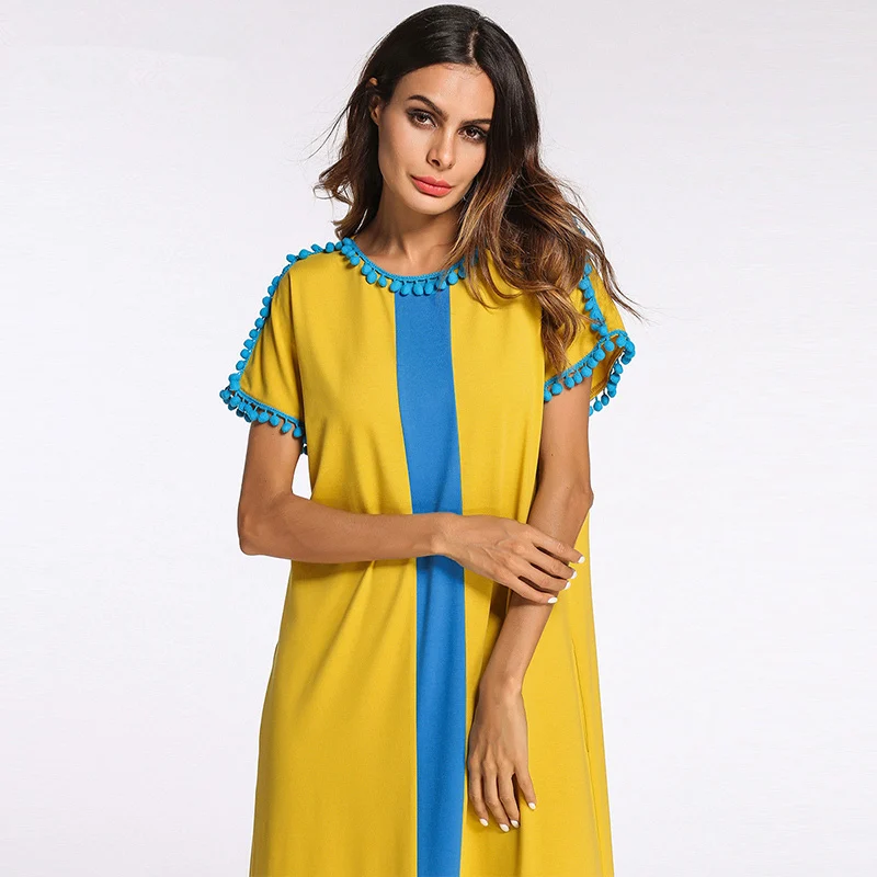Модные мусульманские платья контрастных цветов лето 2018 женское платье размера