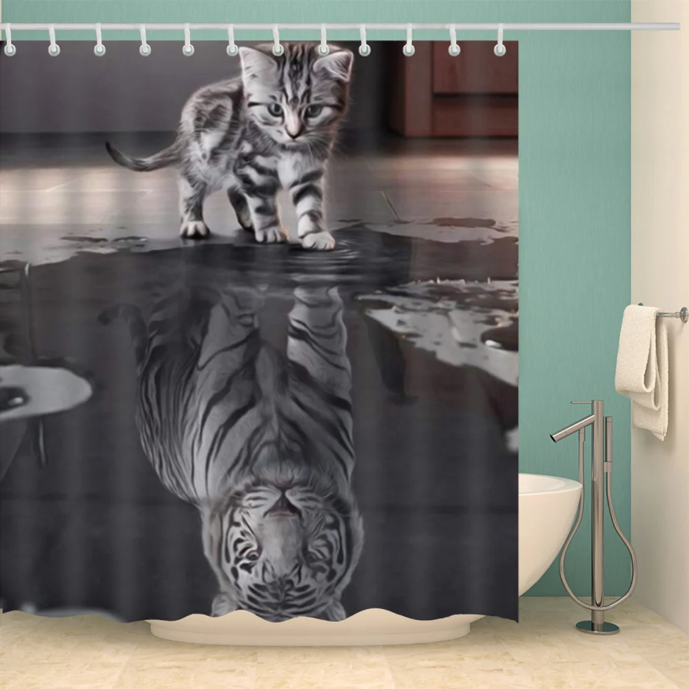 Животные Мультяшные собаки кошки 3d ванна с одной печатью занавеска для душа водонепроницаемый полиэстер для ванной комнаты декор с 12 крючками для дома