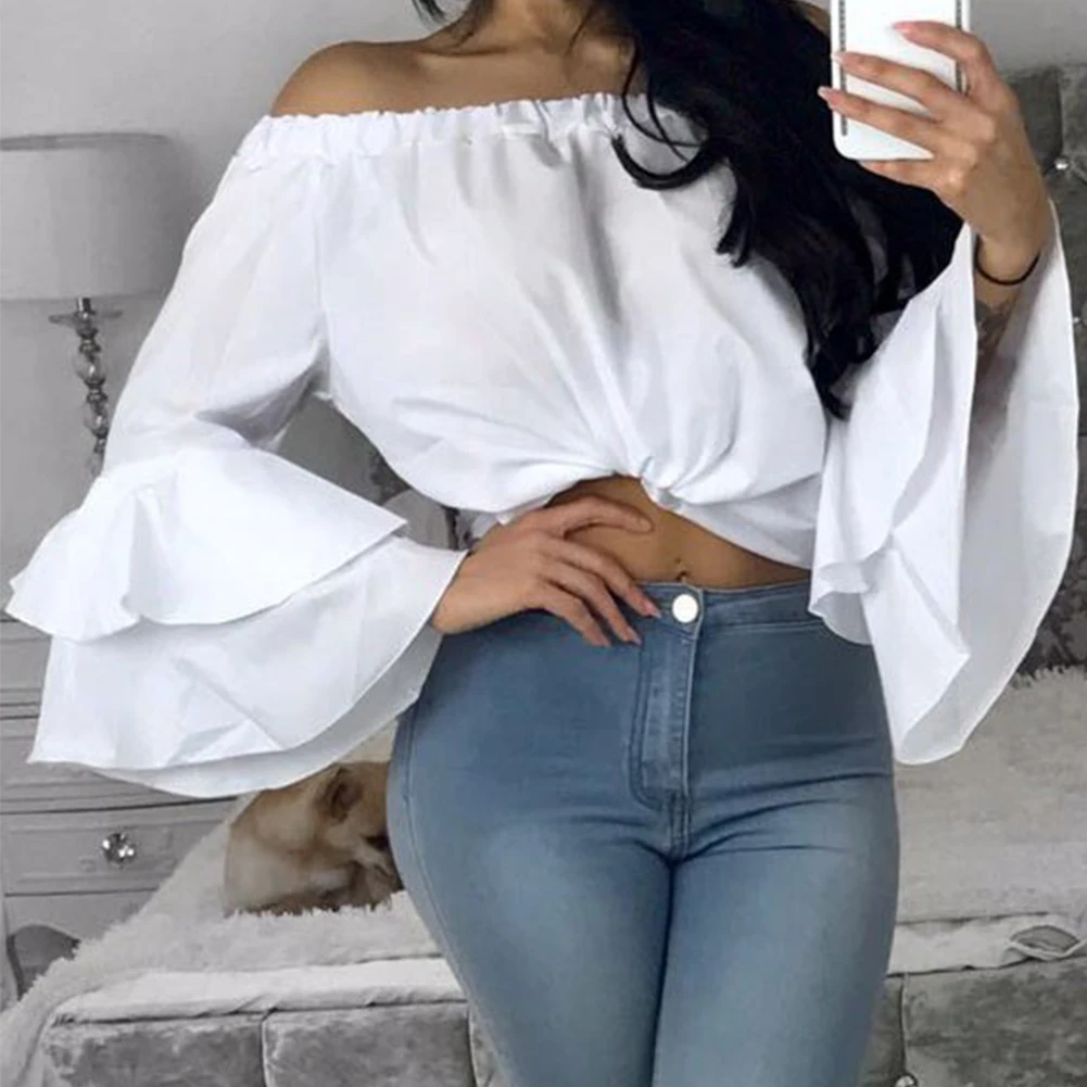 Для женщин с плеча Свободные Блузка расклешенными рукавами Fabala Повседневное