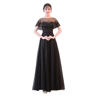 black long bridesmaid dress lace cap sleeve formal party dresses 2020 with jacket