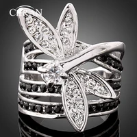 chran silver plated dragonfly shape womens crystal finger ring classic ladies statement engagement jewelry