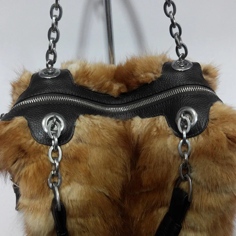 Женщины Натурального Меха Фокс Цепь Сумка Известного Бренда Bolso Mujer Moda Роскошные