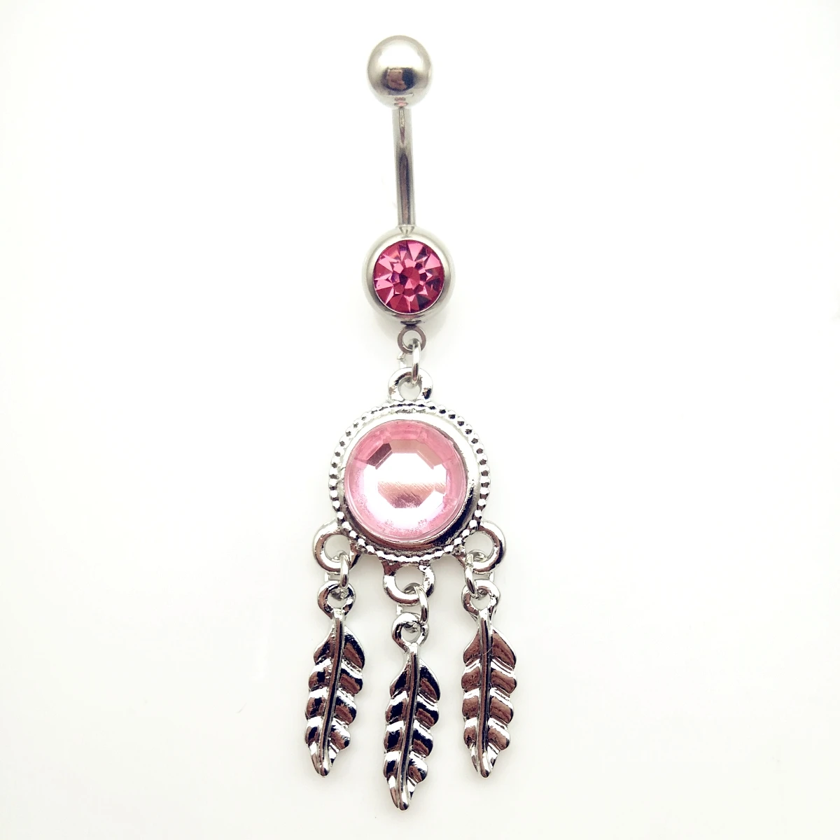 2019 new arrivals big Gemmed pink Dangling Leaves Surgical Stainless Steel luxury Barbell Navel belly button rings body jewelry | Украшения
