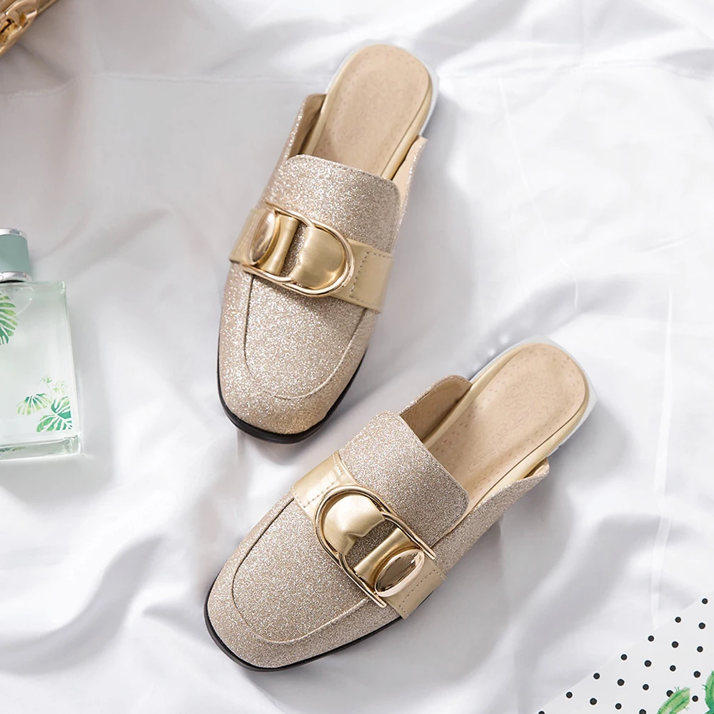 FOREADA/летние шлепанцы Женская обувь Блестящие туфли без задника на плоской