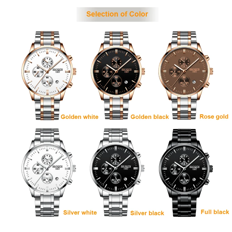 

HAIQIN New Men's Watches Top Luxury Brand Fashion Quartz Watch Mens Waterproof Stainless Steel Sport Chronograph Reloj Hombre