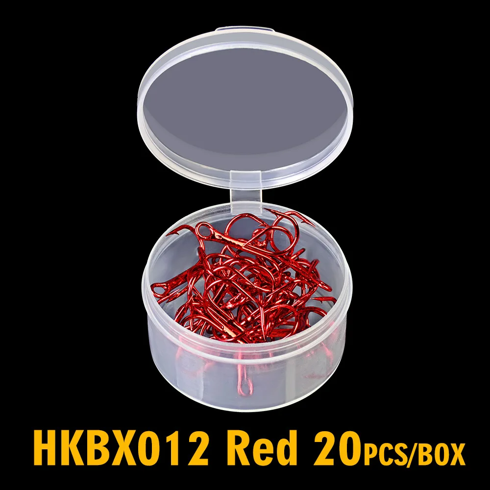 Red 20 шт./кор. рыболовный крючок 4 цвета черный/коричневый/белый/красный 2/4/6/8/10# рыболовных крючков из высокоуглеродистой Сталь тройные Крючки рыболовные снасти - Цвет: Red