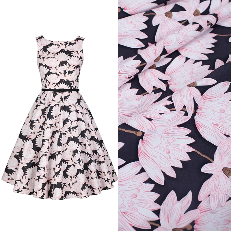 Ситцевое с принтом лотоса тканевое ситцевое в стиле ретро хлопковая ткань для