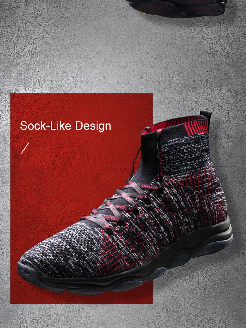 Li-Ning/Мужская Спортивная обувь без ограничений на подушке; однотонная трикотажная дышащая спортивная обувь с высоким вырезом; AFJN009 YXX042