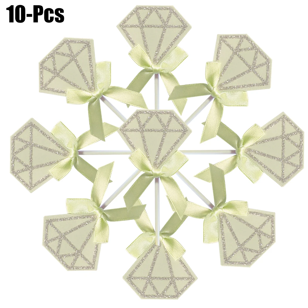 10PCS Cake Topper Glitter Diamond Bowknot Decor Party Cupcake Ornaments |