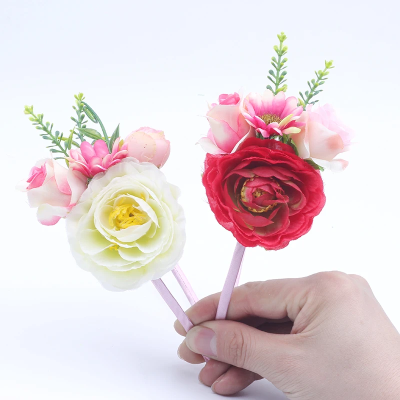 

Kids Flower Headband For Party Faux Flower Headmade Hair Band Children Elastic Photography Prop Hair Accessories Headdress
