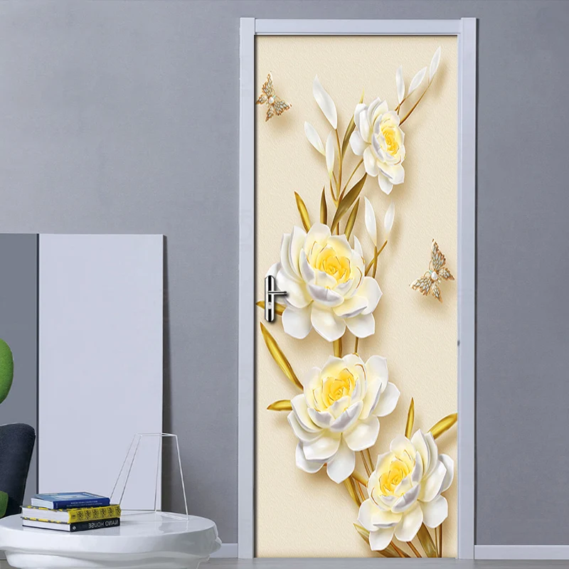 3D наклейки на стену с золотыми цветами и бабочкой DIY Съемная наклейка дверь для