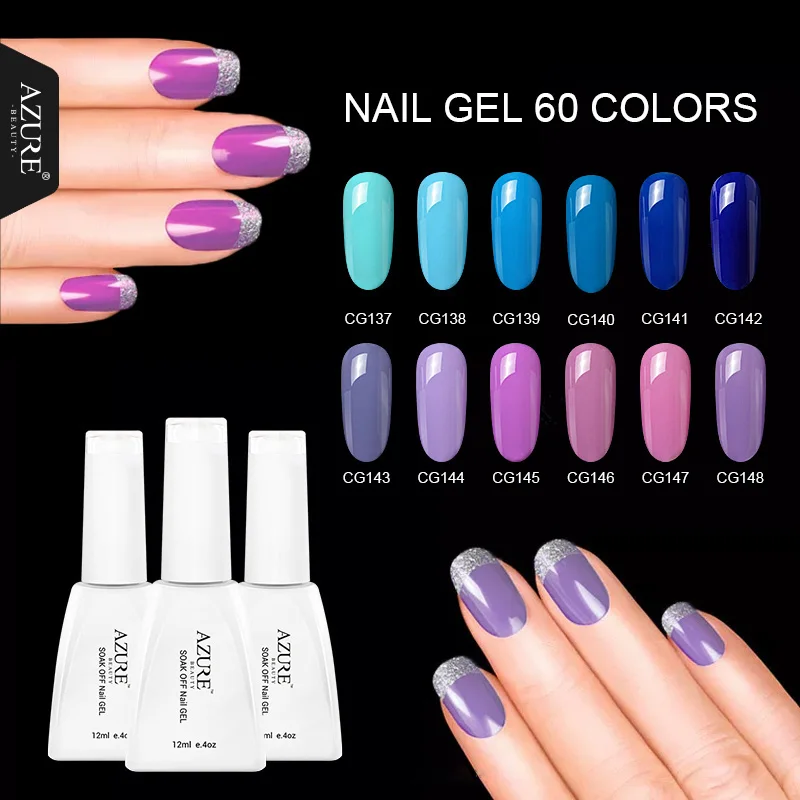 Гель лак для ногтей Azure Beauty фиолетового цвета долговечный УФ гель синего дизайна