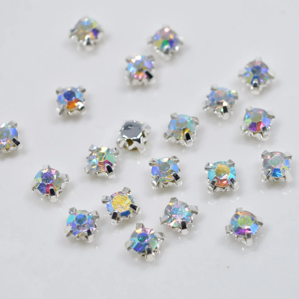 AB colour 100pcs Anzun 100 шт/200 шт 4 мм ss16 Стекло цепочки с кристаллами с серебрянной акантовкой, стразы прозрачный кристалл AB пришить коготь из горного хрусталя аксессуары для шитья - Цвет: AB colour 100pcs