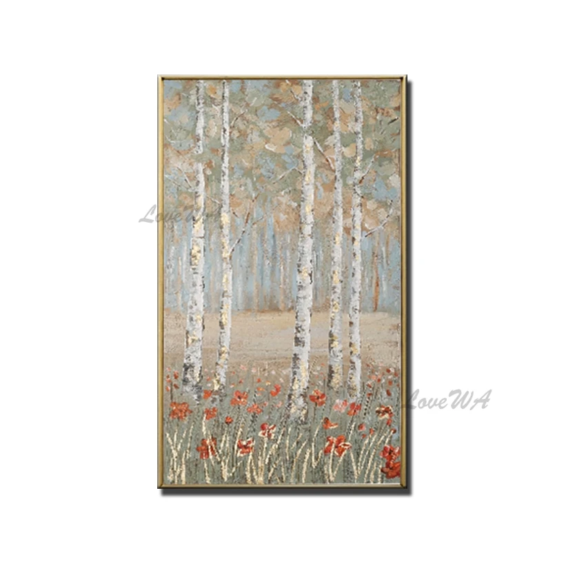 

Light Color Handmade Oil Painting Forest Tree Abstract Wall Paintings Art Canvas Art Home Goods Wall Art Pieces Painting Art