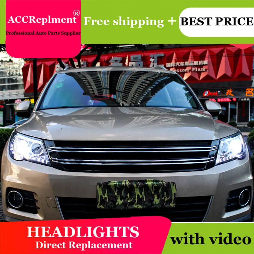 car styling For VW Tiguan headlights U angel eyes 2010-2012 LED light bar Q5 bi xenon lens Bulb projector | Автомобили и