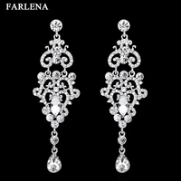 farlena jewelry silver plated hollow out drop earrings full of rhinestones long crystal earrings for women wedding accessory