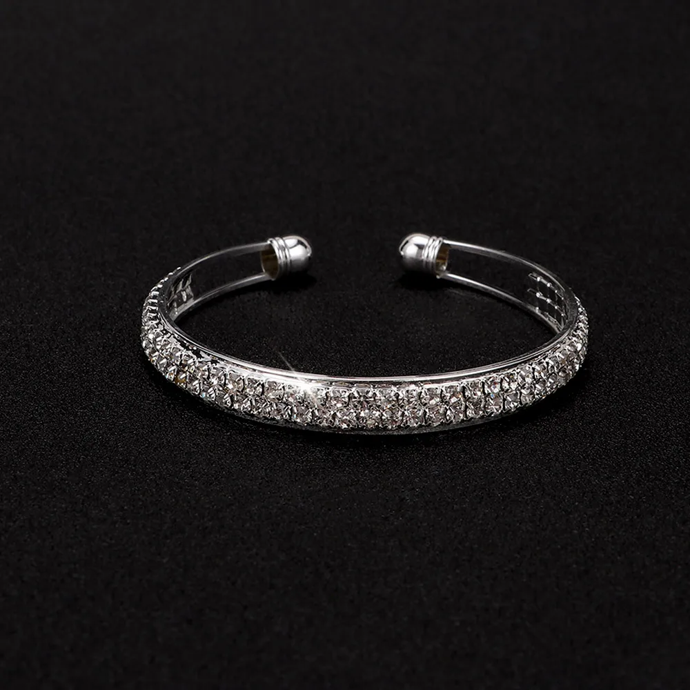 Лидер продаж популярный женский открытый браслет с белым фианитом золотистый