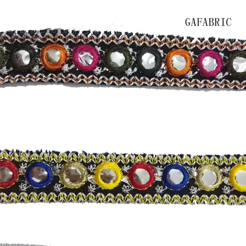 5 ярдов индийская зеркальная отделка Кружева Бохо многоцветные цыганские