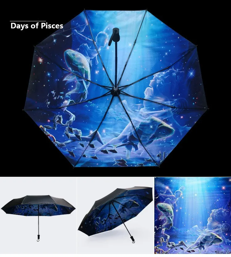 LDAJMW креативный компактный Анти УФ двойной складной зонтик 12 Созвездие черный