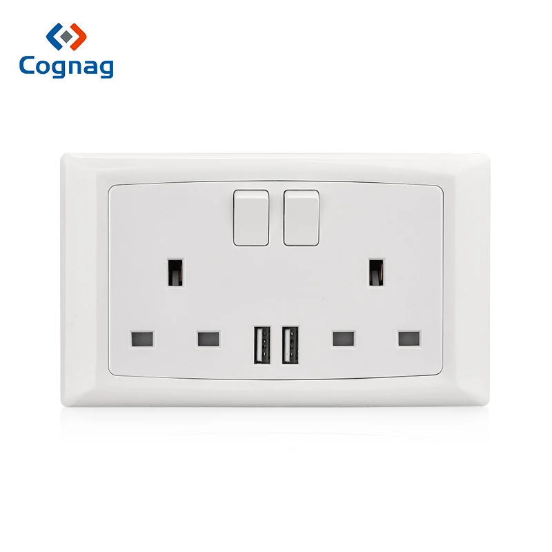 Cognag белого цвета с британским 2 gang 13A двойная настенная розетка двойным USB