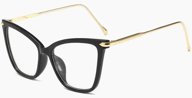 C1 black clear Леди Большой кошачий глаз очки оправа с прозрачными линзами очки с металлической оправой точки ноль близорукость Nerd винтажная Женская оправа для очков - Цвет оправы: C1 black clear