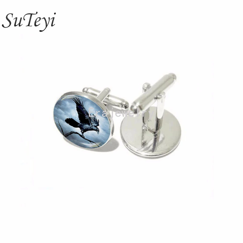SUTEYI запонки Орел на дереве для мужских художественных принтов стеклянные